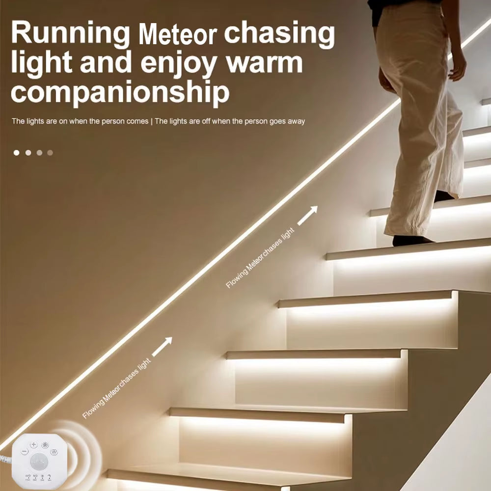 Motion Sensor LED Strip Light Sensor Flowing Light Strip 120° Motion Sensor Light and Timer under Bed Lights under Cabinet Strip